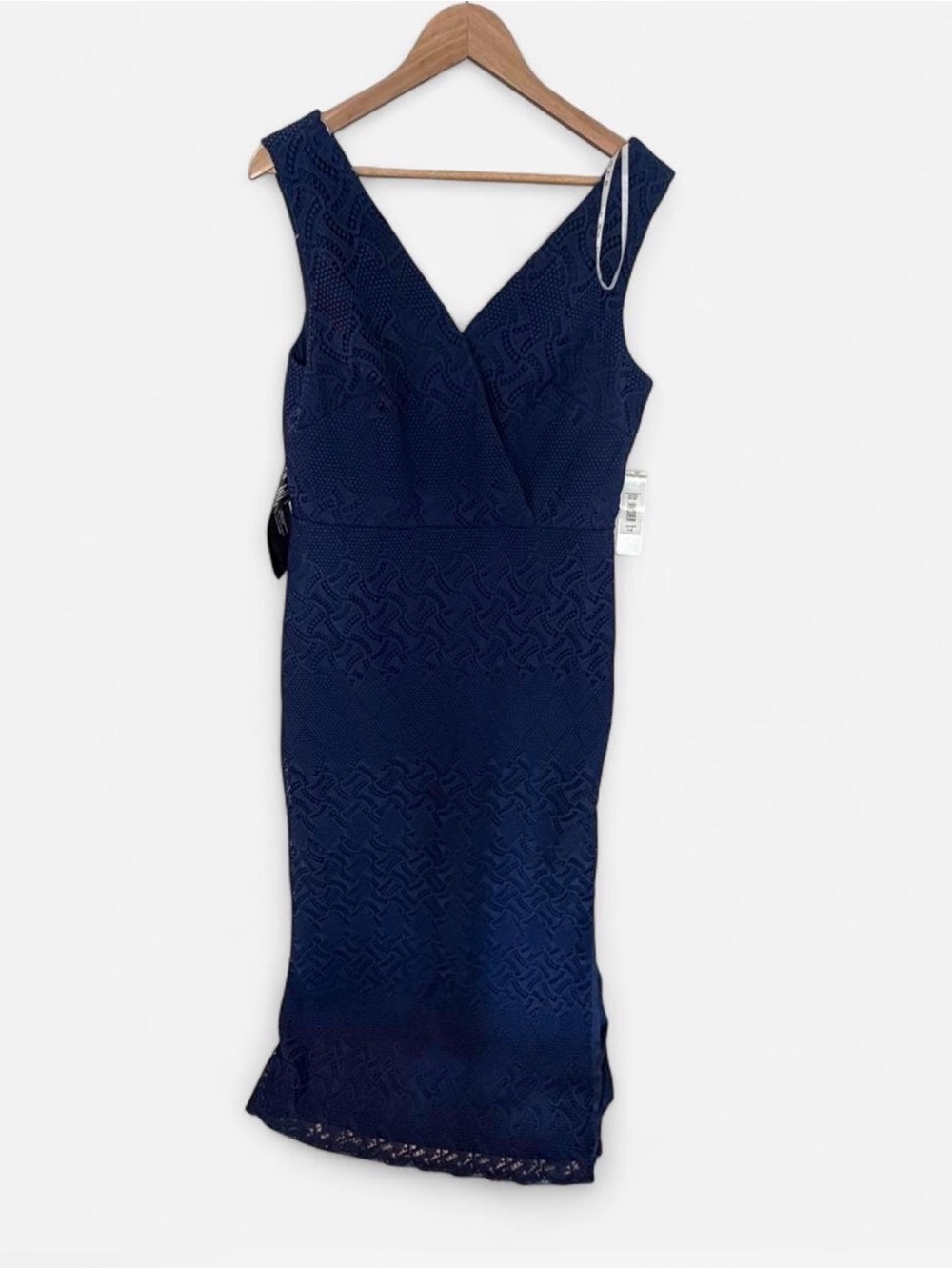 Kay Unger Navy Lace V-Neck Midi Dress